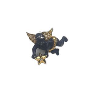 Vintage Coreen Simpson Black Cherub Angel w/ Star Gold Tone Rhinestone Pin